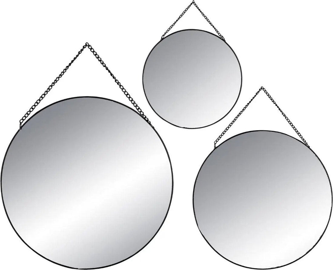 Set of 3 round gold mirrors - Metal - Black
