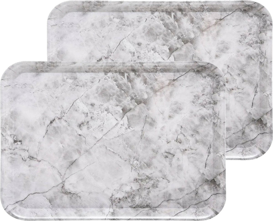 5Five Dienblad/serveer tray Marble - 2x stuks - Melamine - creme wit - 33 x 43 cm