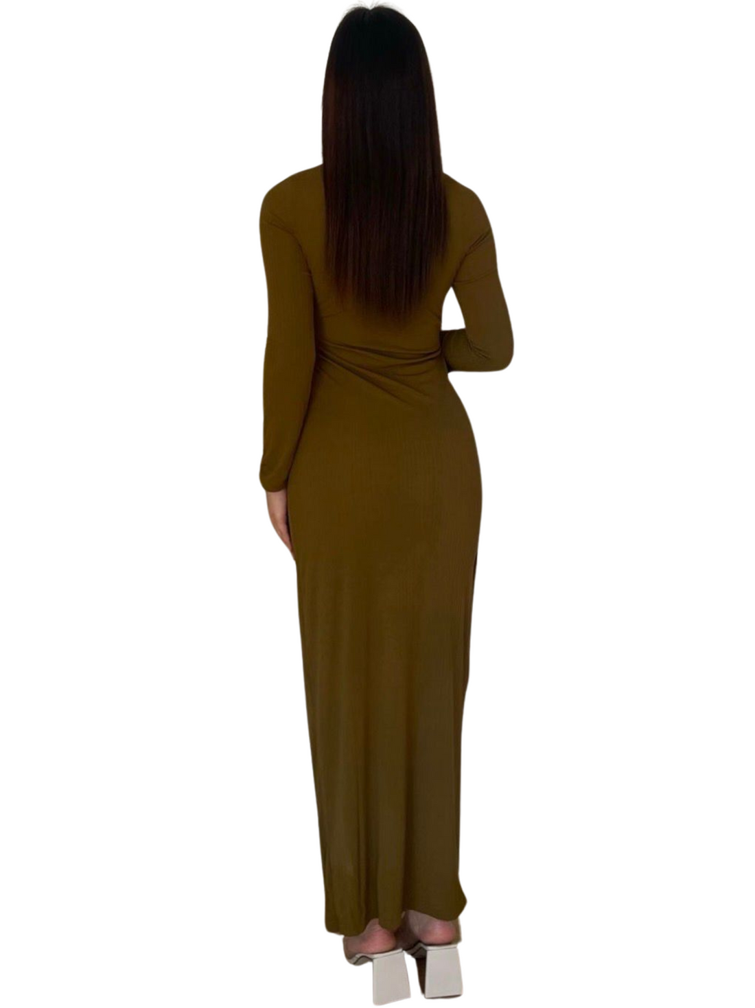 Donna Dress – damesjurk in taupe of olijfgroen, maat S, M en L – foto 4