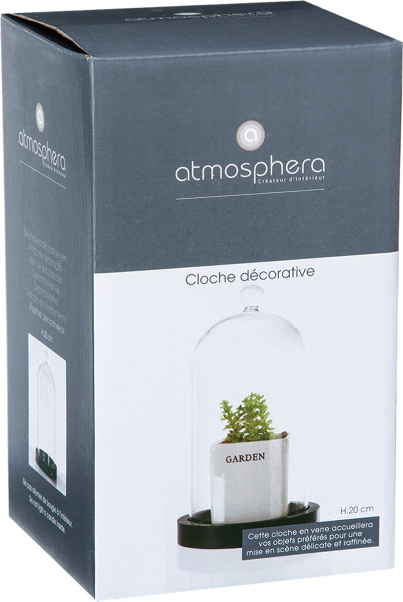 Atmosphera Home cloche en verre avec plateau en bois