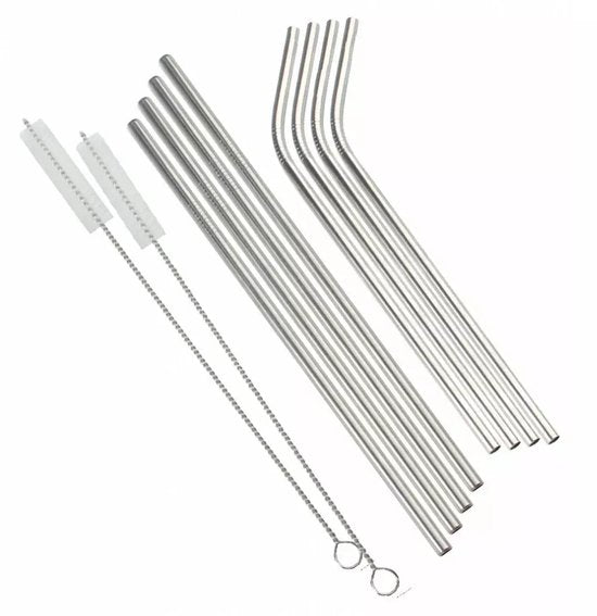 Kinghoff Lot de pailles à boire en acier inoxydable - 8 pièces - Écologique - Avec brosse de nettoyage et sac de rangement - Modèle KH1357