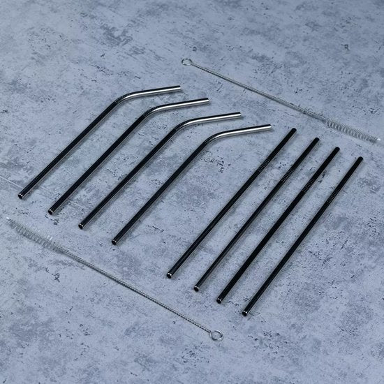 Kinghoff Lot de pailles à boire en acier inoxydable - 8 pièces - Écologique - Avec brosse de nettoyage et sac de rangement - Modèle KH1357