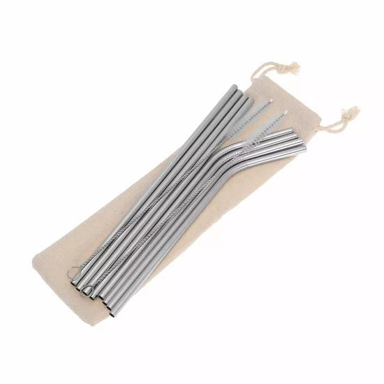 Kinghoff Lot de pailles à boire en acier inoxydable - 8 pièces - Écologique - Avec brosse de nettoyage et sac de rangement - Modèle KH1357