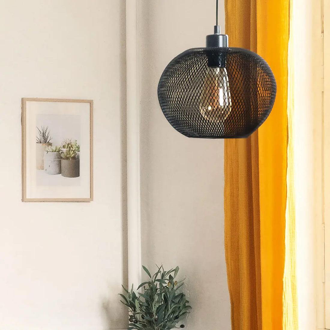 Atmosphera hanglamp bal zwart – bolvormig metalen frame, Ø 25 cm – foto 3