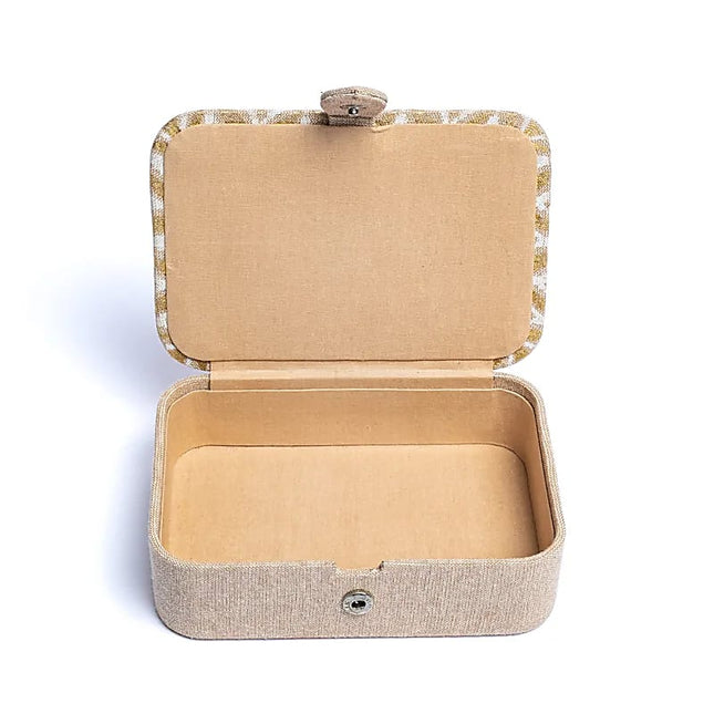 Sieraden / tarotdoos chambray katoen beige / goud met Bloem des Levens
