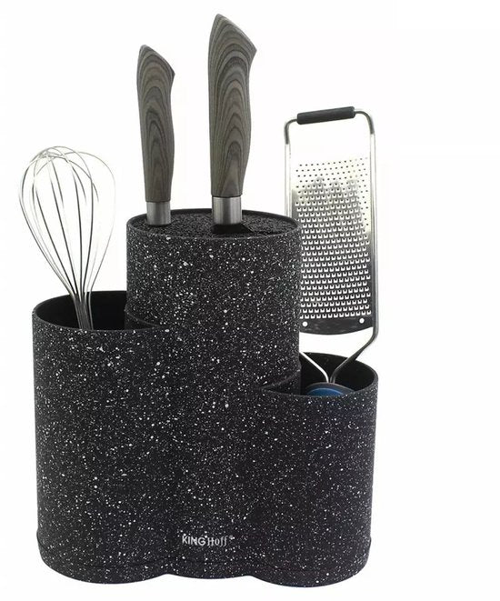 Kinghoff KH1561 - 3-in-1 Marble-look Knife Block - Space-saving and Stable Storage System for Knives up to 20 cm - With Washable Interior