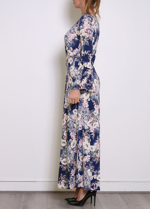 Robe longue fleurs corail