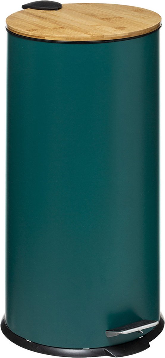 Poubelle à pédale en bambou et métal - 30 litres
