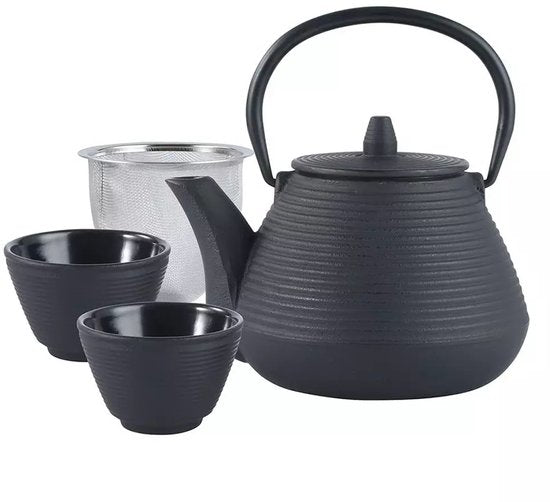 Théière en fonte Kinghoff avec filtre en acier inoxydable - Inclut 2 tasses de 115 ml (KH1846) - Capacité : 1,0 litre - Design traditionnel avec poignée confortable
