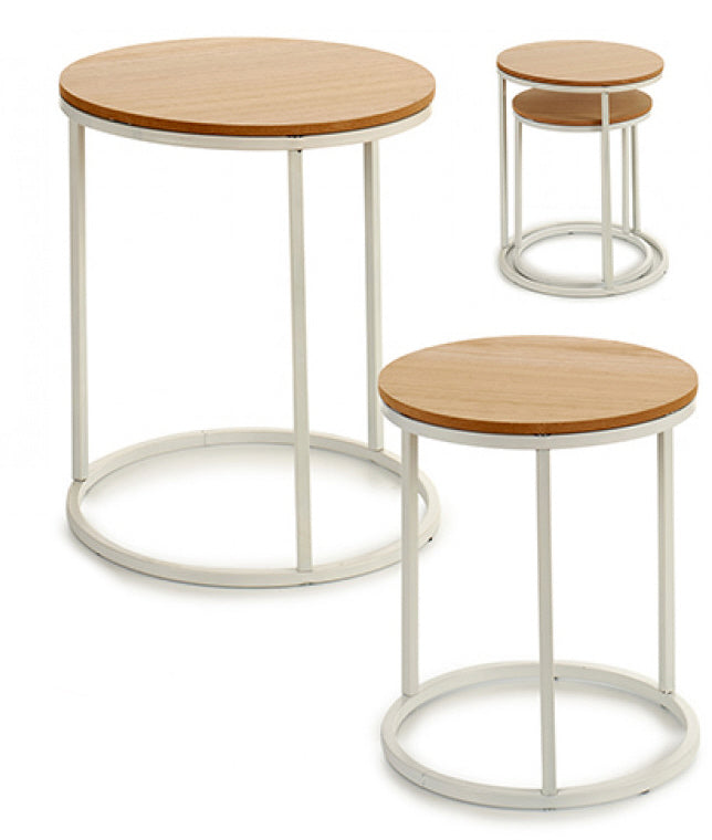 Tables d'appoint rondes en bois blanc (2 pièces)
