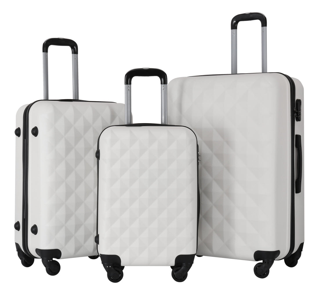 3-delige kofferset van hard ABS – dubbele 360° wielen, zwart of wit