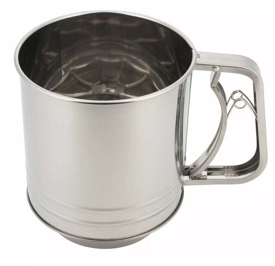 Kinghoff KH3101 Flour Sifter - Stainless Steel - Ø10 cm - Capacity 350 g - Manually Operated - Ideal for Flour, Powdered Sugar & Cocoa