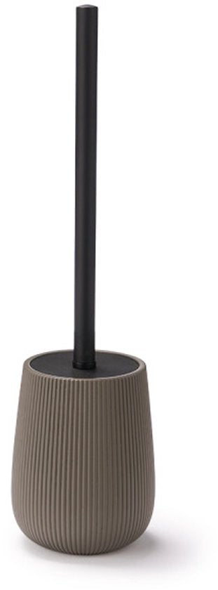 Toilettenbürstenhalter - Toilettenbürsten-Set mit Halter - Gestreiftes WC-Accessoire - Matt schwarzer Edelstahlgriff - Bürstenhalter Modern - Badezimmer-Accessoire - 10,5 x 10,5 x 40,5 cm - Grau