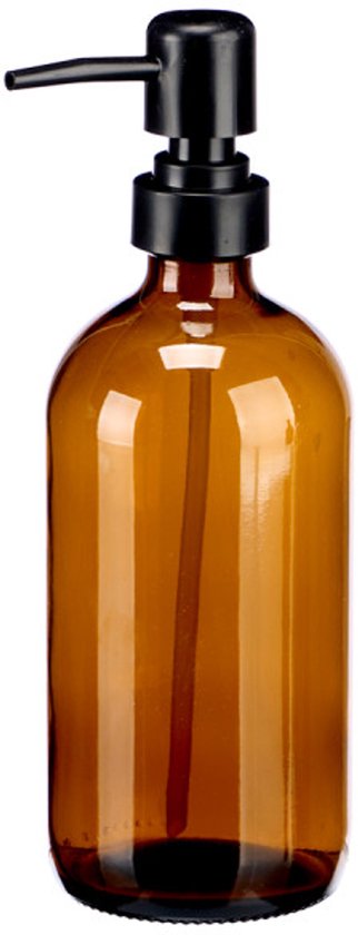 Bottle pump - Dispenser - Set of 2 - Round - Crystal Dispenser with Black Pump - 500 ml - 7.4 x 9.5 x 21.4 cm - Brown-Black