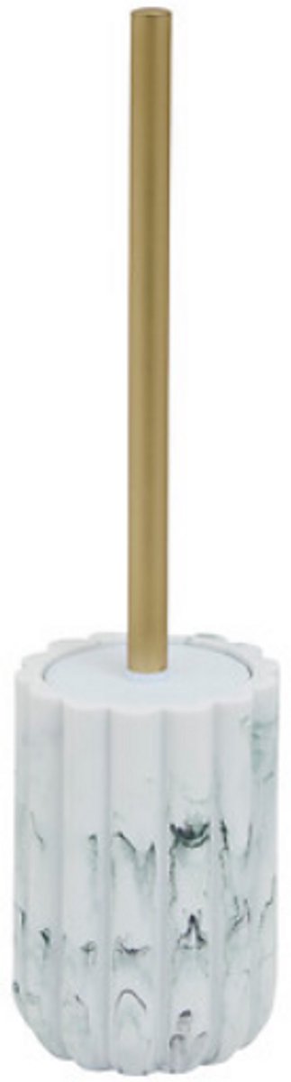 Marby wc-borstel met houder – witte marmerlook, polyresin, 42,3 cm hoog
