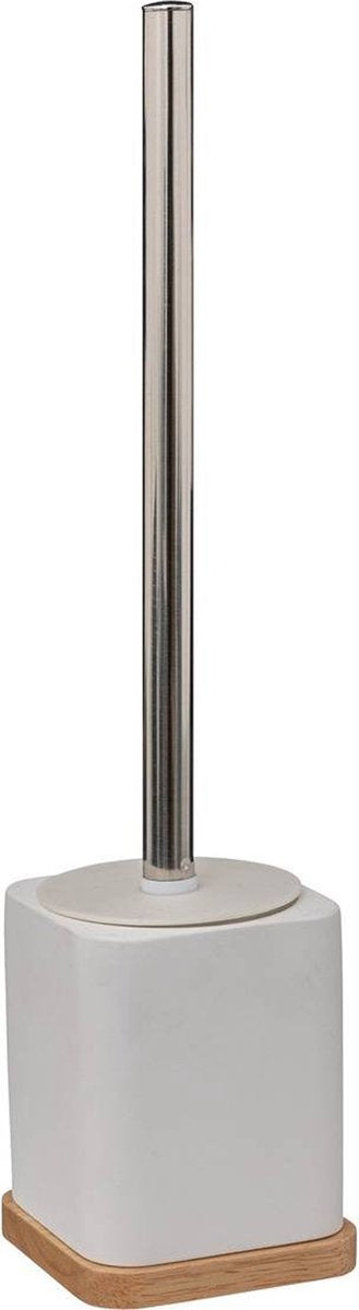 5Five toiletborstel met houder – wit en bamboe, Natureo, 35,5 x 9 cm