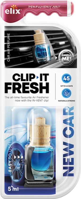 Elix - Clip-It Fresh Parfum de voiture - Désodorisant auto - Clip pour grille d'aération - Diffuseur à clip avec huiles essentielles - Parfum longue durée jusqu'à 45 jours - 5 ml - New Car