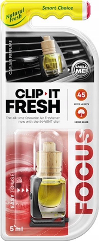 Elix - Clip-It Fresh Auto Luchtverfrisser - Clip Vent - Air Freshener Ventilatierooster - Geur Clip met Essentiële Oliën - Langdurige Geur tot 45 Dagen - 5 ml - Focus