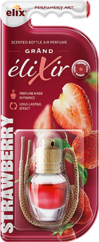 Elix - Car Air Freshener - Car Perfume - Wooden Scent Hanging - Interior Car Fragrance - Luxury Air Freshener Bottle - Long-lasting Effect - Scent Hanger for Car & Home - 8 ml - Strawberry