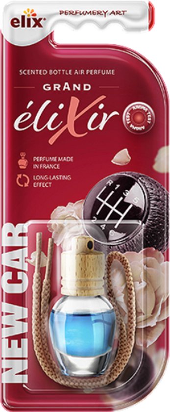 Elix - Désodorisant Auto - Parfum de voiture - Diffuseur à suspendre en bois - Parfum d'intérieur voiture - Flacon désodorisant de luxe - Effet longue durée - Diffuseur voiture & maison - 8 ml - New Car