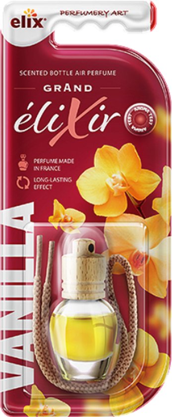 Elix - Désodorisant Auto - Parfum de voiture - Diffuseur à suspendre en bois - Parfum d'intérieur voiture - Flacon désodorisant de luxe - Effet longue durée - Diffuseur pour voiture et maison - 8 ml - Vanille