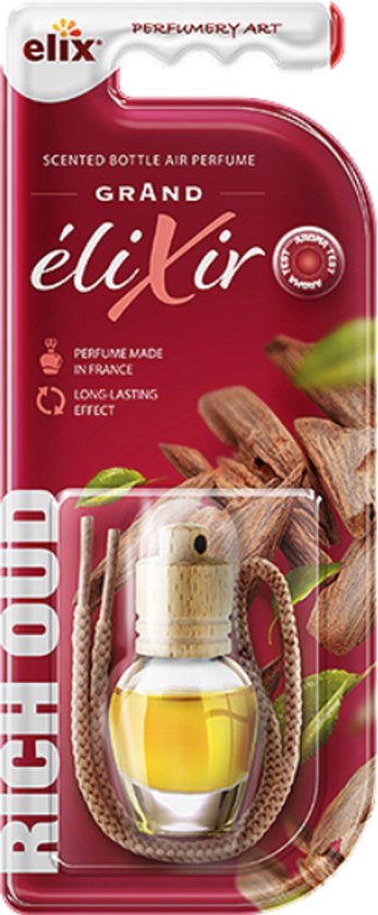 Elix Rich Oud autoparfum – houten geurhanger voor auto en huis, 8 ml