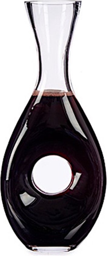 Giftdecor karaf van transparant glas met opening in het midden, 16 x 36 cm
