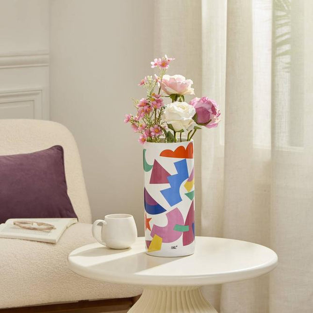 Keramische vaas 30 cm – kleurrijke vaas van keramiek met abstract patroon – foto 2