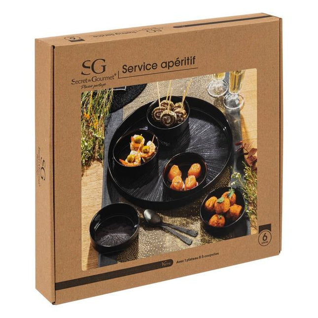Tapas-set Astra – glazen serveerschaal 6-delig, zwart, Ø 34 cm