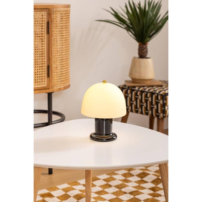 Atmosphera LED tafellamp op batterijen – bouclé kap, zwart, Ø 16 x 21 cm – foto 4