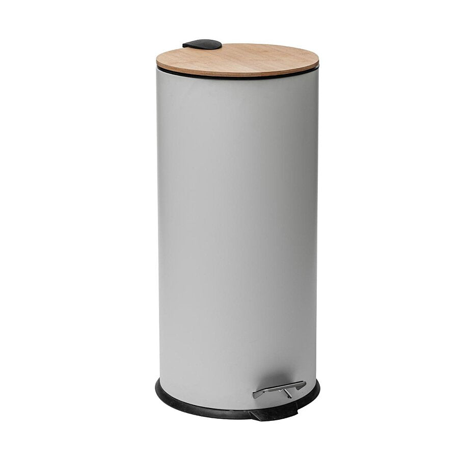 Poubelle à pédale en bambou et métal - 30 litres