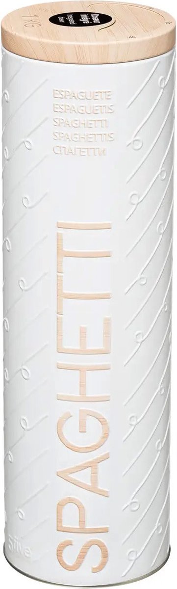 Five Spaghetti tins - white - metal - embossed - Luxury storage jar/storage canister