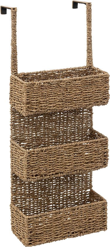 5Five Over-the-door storage rack - 3 baskets - wicker - brown - 28 x 12 x 69 cm - bathroom cabinet