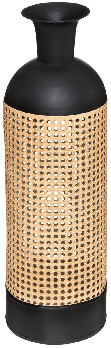 Vase à fleurs Atmosphera Oriental - noir / beige - fonte - D18 x H60 cm - vase à col de bouteille