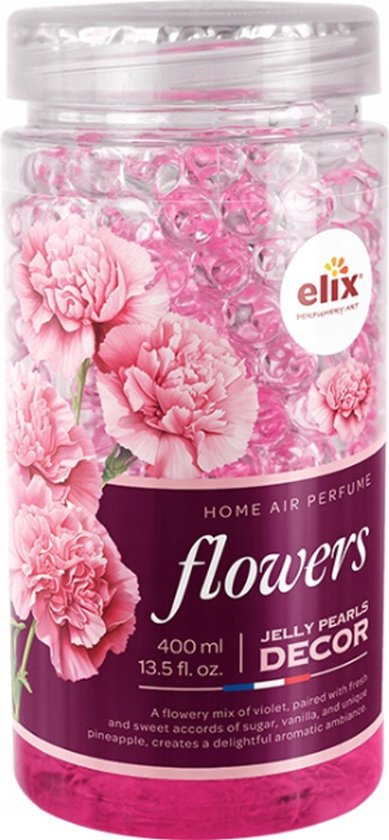 Elix - Jelly Pearls Geurparels - Luchtverfrisser - Gel Air Freshener - voor Interieur & Auto - Geurkorrels met Essentiële Oliën - Langdurige - 400 ml - Flowers
