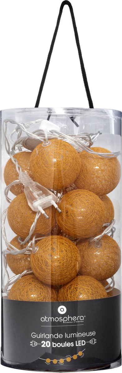 Guirlande lumineuse Atmosphera - 20 boules lumineuses 6 cm - jaune moutarde - 435 cm - avec prise
