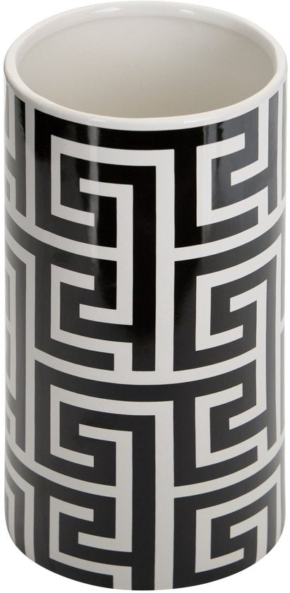 Atmosphera The Palm Resort Keramieken Vaas - Ø12xH26 cm - Zwart / wit