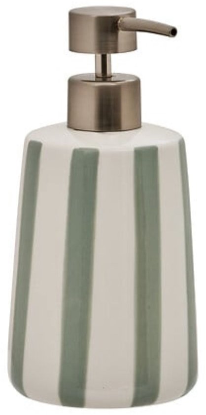 Tall Ceramic Soap Dispenser - 17.3 cm Celadon Green – Stylish Bathroom Accessory - Soap Pump - Ceramic - Refillable - Green Stripes - Green
