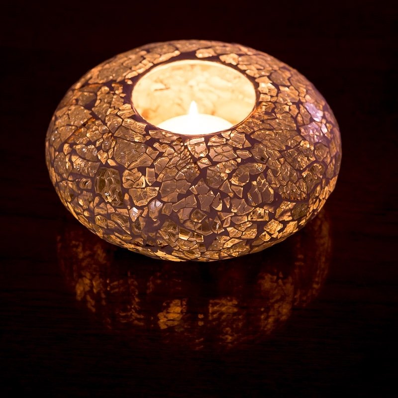 Oriental crackled glass tealight holder transparent