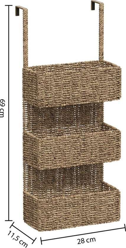 5Five Over-the-door storage rack - 3 baskets - wicker - brown - 28 x 12 x 69 cm - bathroom cabinet