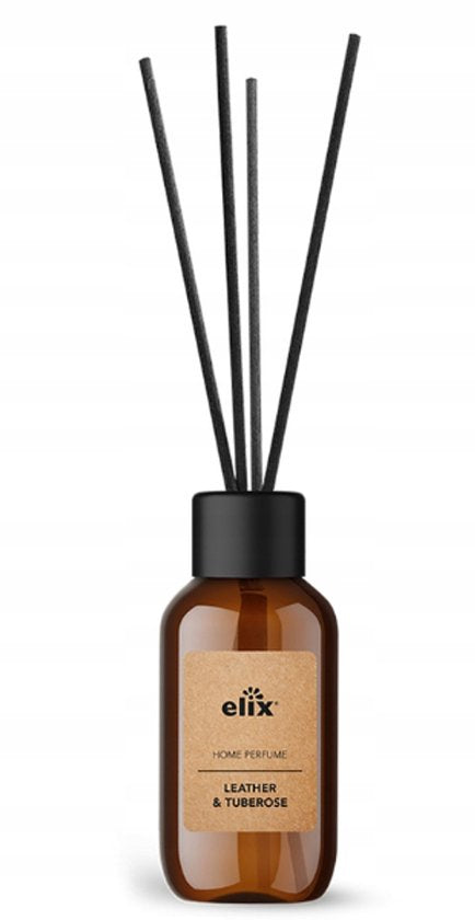 Elix - Geurstokjes Diffuser - Luchtverfrisser - Interieur Parfum - Reed Diffuser - Luxe Huisgeur 45 Dagen - Elegante Woonkamer, Slaapkamer & Kantoor Geur - 125 ml - Leather & Tuberose