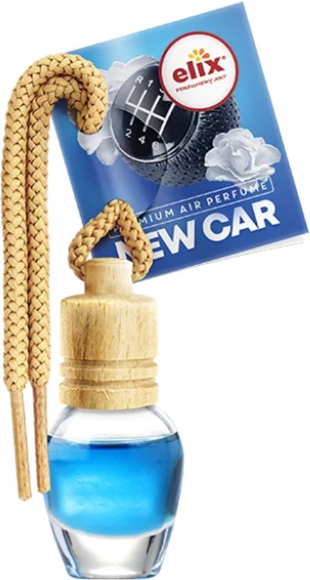 Elix - Désodorisant Auto - Parfum de voiture - Diffuseur à suspendre en bois - Parfum d'intérieur voiture - Flacon désodorisant de luxe - Effet longue durée - Diffuseur voiture & maison - 8 ml - New Car