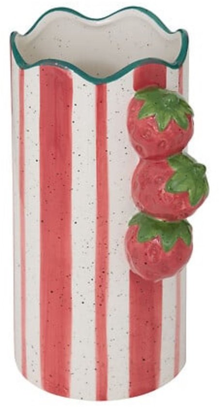 Atmosphera - Vase en céramique Fruity Multicolore - 23,5 cm Rayé - Étanche - Fraise - Strawberry - Vase