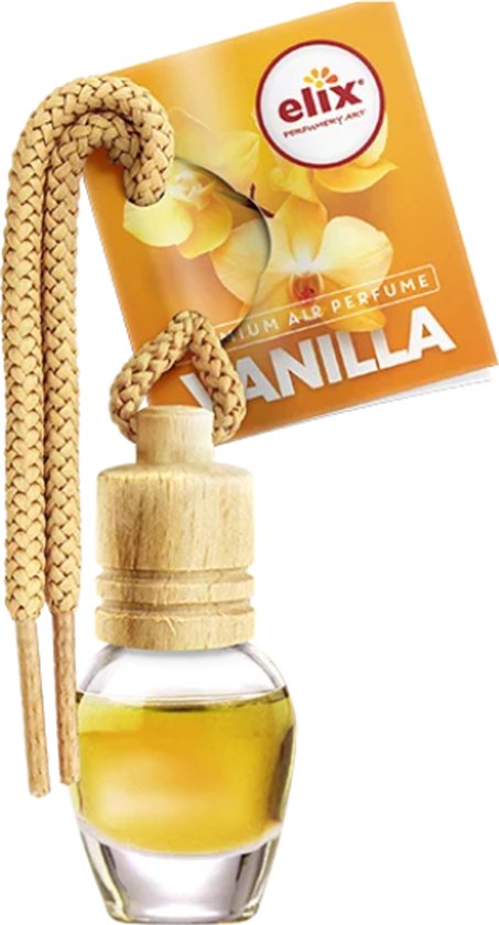 Elix - Désodorisant Auto - Parfum de voiture - Diffuseur à suspendre en bois - Parfum d'intérieur voiture - Flacon désodorisant de luxe - Effet longue durée - Diffuseur pour voiture et maison - 8 ml - Vanille