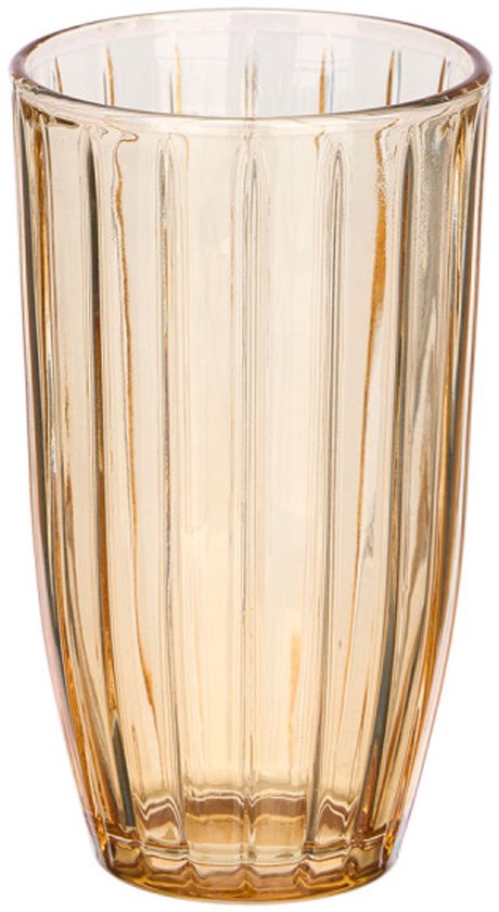 Water Glass - Cocktail Glass - Juice Glass - Ribbed Drinking Glass - Striped Glass - Set of 6 - Vintage Water Glass - 440ml - 8.2 x 8.2 x 14.2 cm - Amber