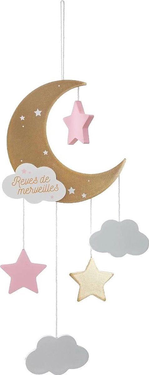 Atmosphera kinderkamer decoratie maan van hout – roze en goud, 43 cm