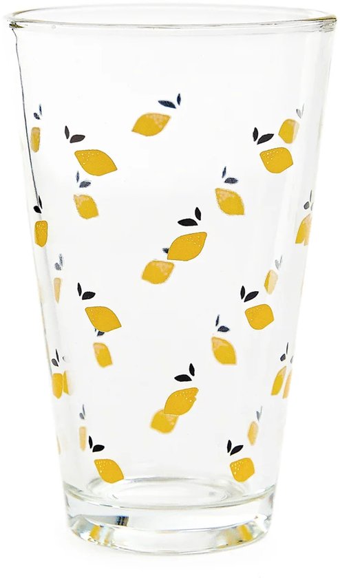 Homla - Trinkglas - Trinkgläser mit Zitronen-Design - 3er-Set - Wassergläser aus Glas - Für Saft, Limonade, Cocktails & Erfrischungsgetränke - 300 ml - Ø8 x 12 cm - Transparent
