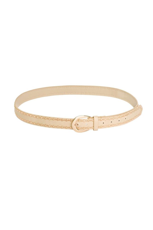 Fabulous Beige Belt with Studs - 135 cm - With Gold-Colored Buckle - Edgy and Stylish