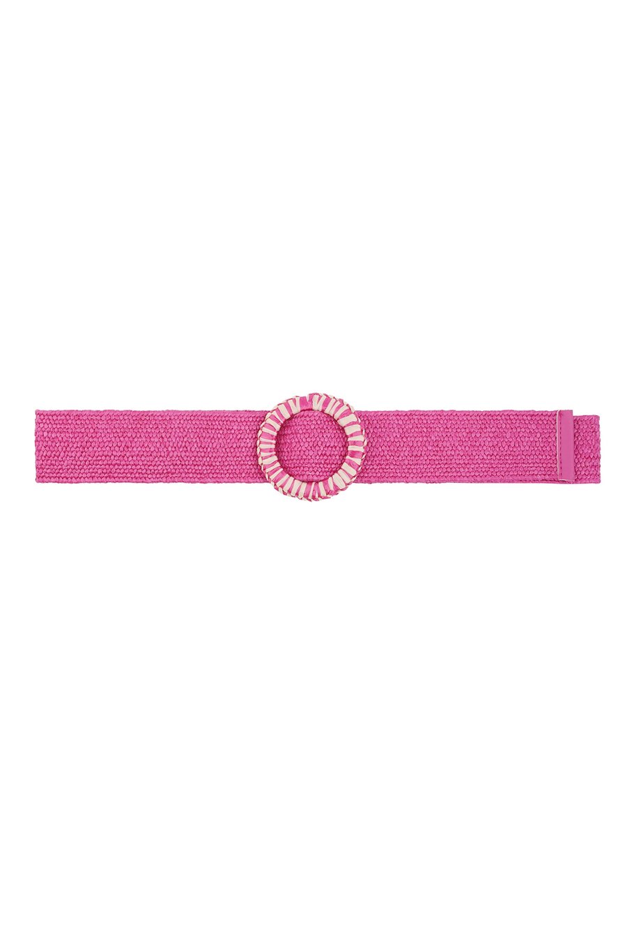 Rosa Mode-Gürtel mit runder Schnalle - Rosa-Weiß gestreiftes Design - 105 cm - Polyester - Fuchsia