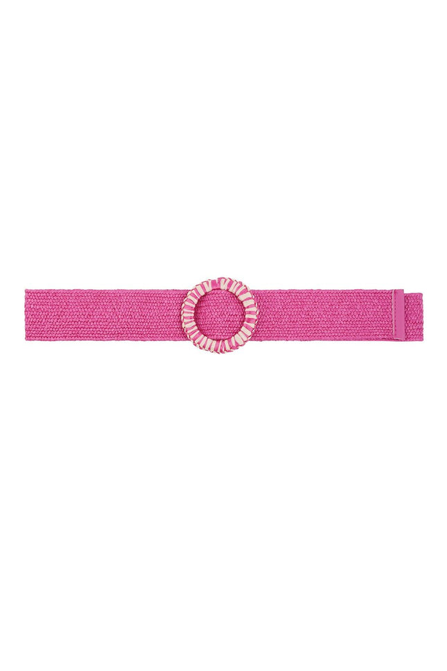 Pink Fashion Belt with Round Buckle - Pink-White Striped Design - 105 cm - Polyester - Fuchsia